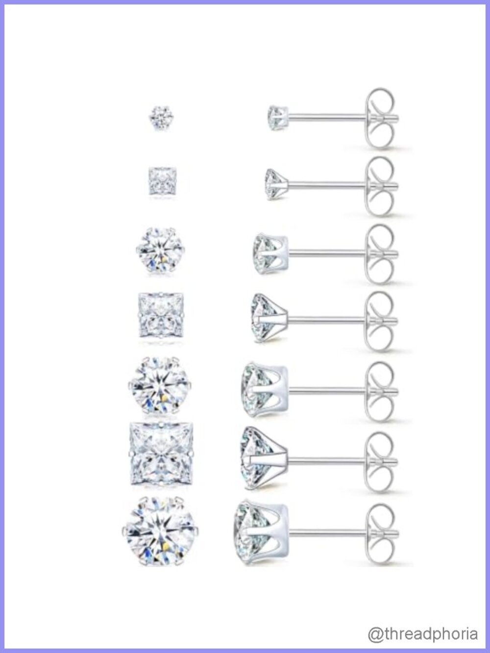 7 Pair Cubic Zirconia Stud Earring Set Surgical Titanium Stainless Steel